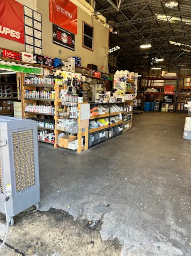 Aisles of detailing chemicals and supplies stocked at Cen-Tex Detail Supply