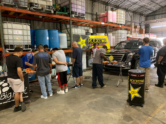 Detailers at a hands-on polishing training day inside the Cen-Tex Detail Supply warehouse